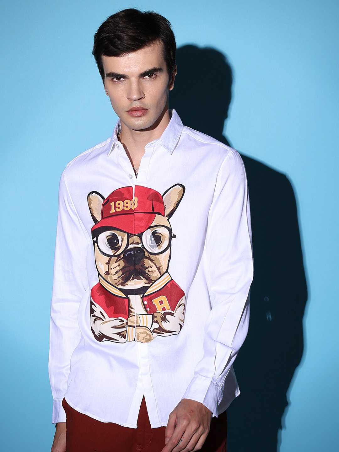 

The Indian Garage Co Slim Fit Opaque Graphic Printed Cotton Party Shirt, White