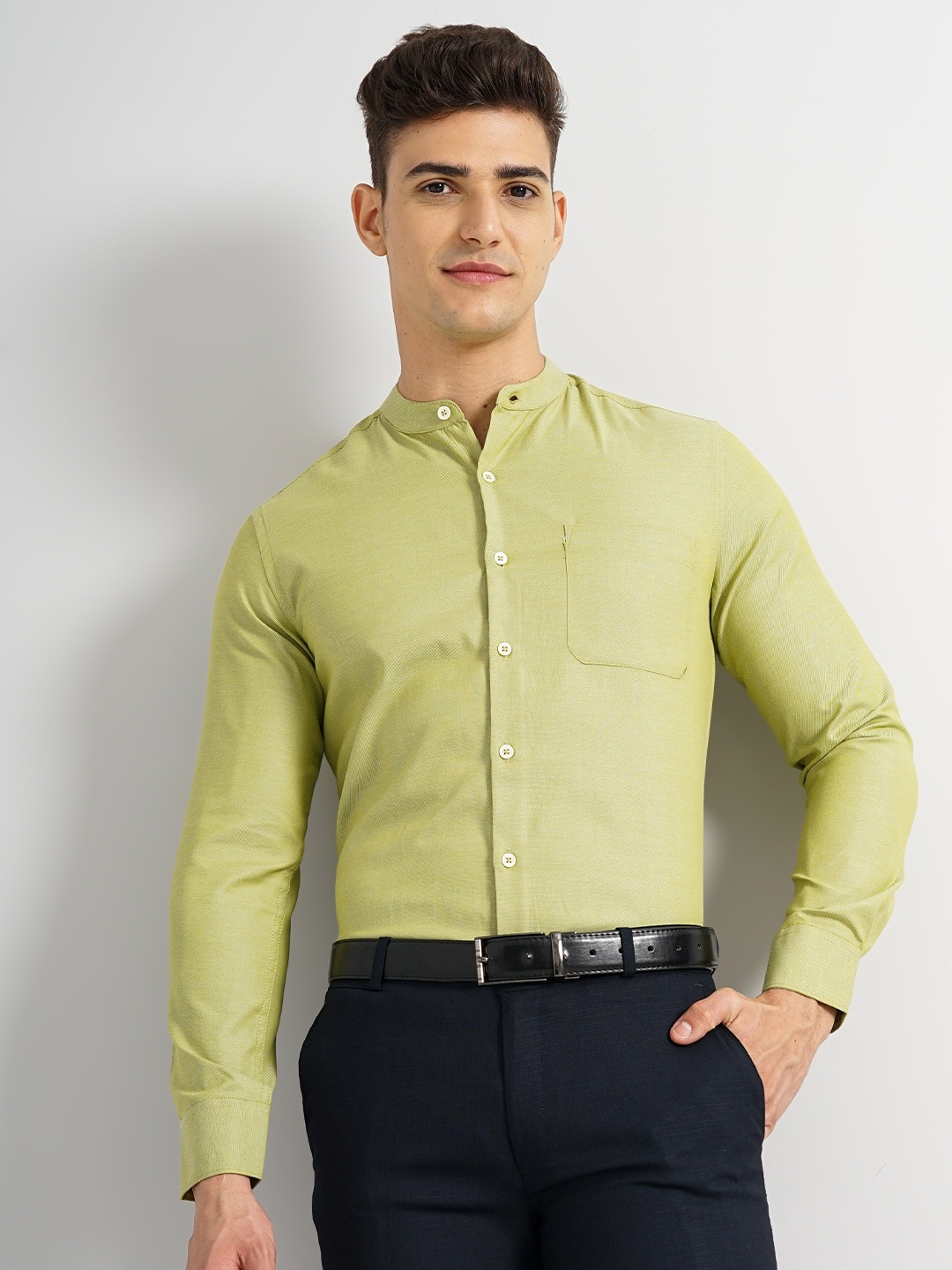 

The Indian Garage Co. X Luxe Slim Fit Mandarin Collar Cotton Formal Shirt, Green