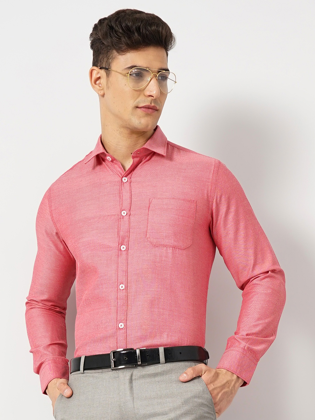 

The Indian Garage Co. X Luxe Slim Fit Textured Self Design Cotton Formal Shirt, Red