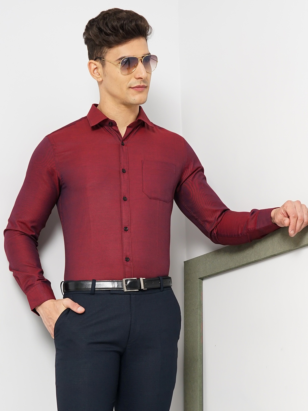 

The Indian Garage Co. X Luxe Slim Fit Cotton Formal Shirt, Red