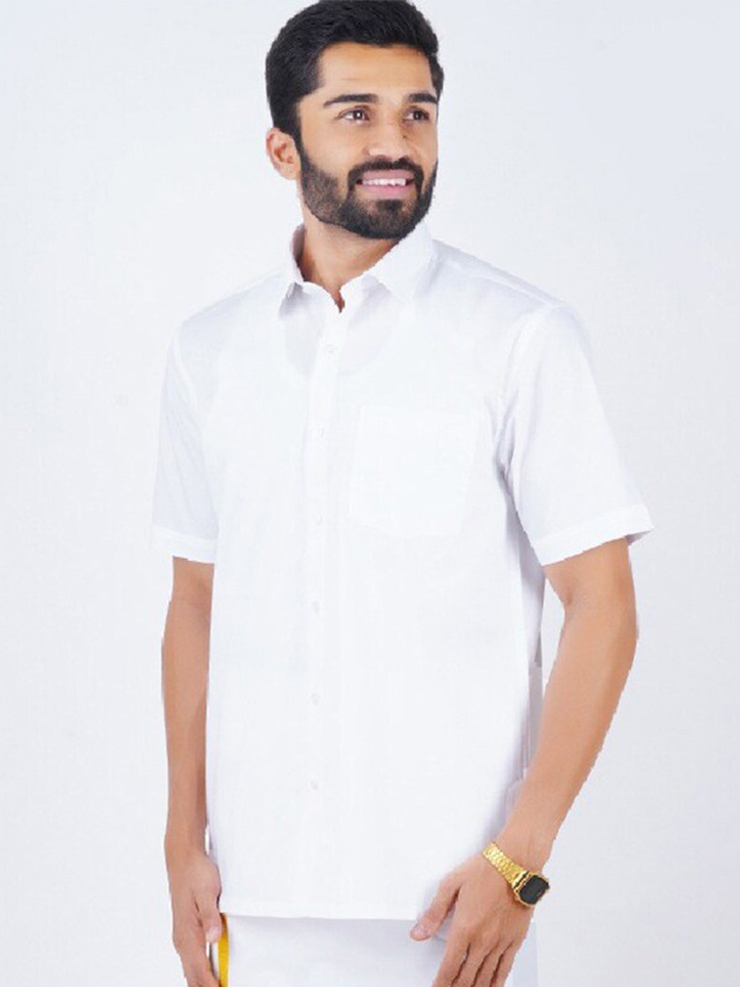 

Ramraj Short Sleeves Cotton Ethnic Shirt, White