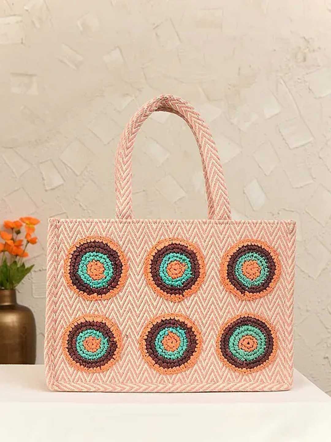 

Jalwa Art Geometric Textured Cotton Structured Handheld Bag, Pink