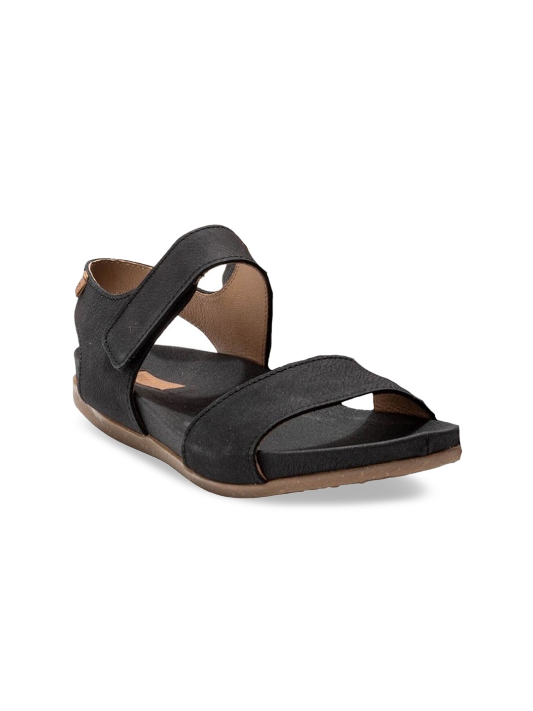 

El Naturalista Textured Leather Open Toe Flats, Black