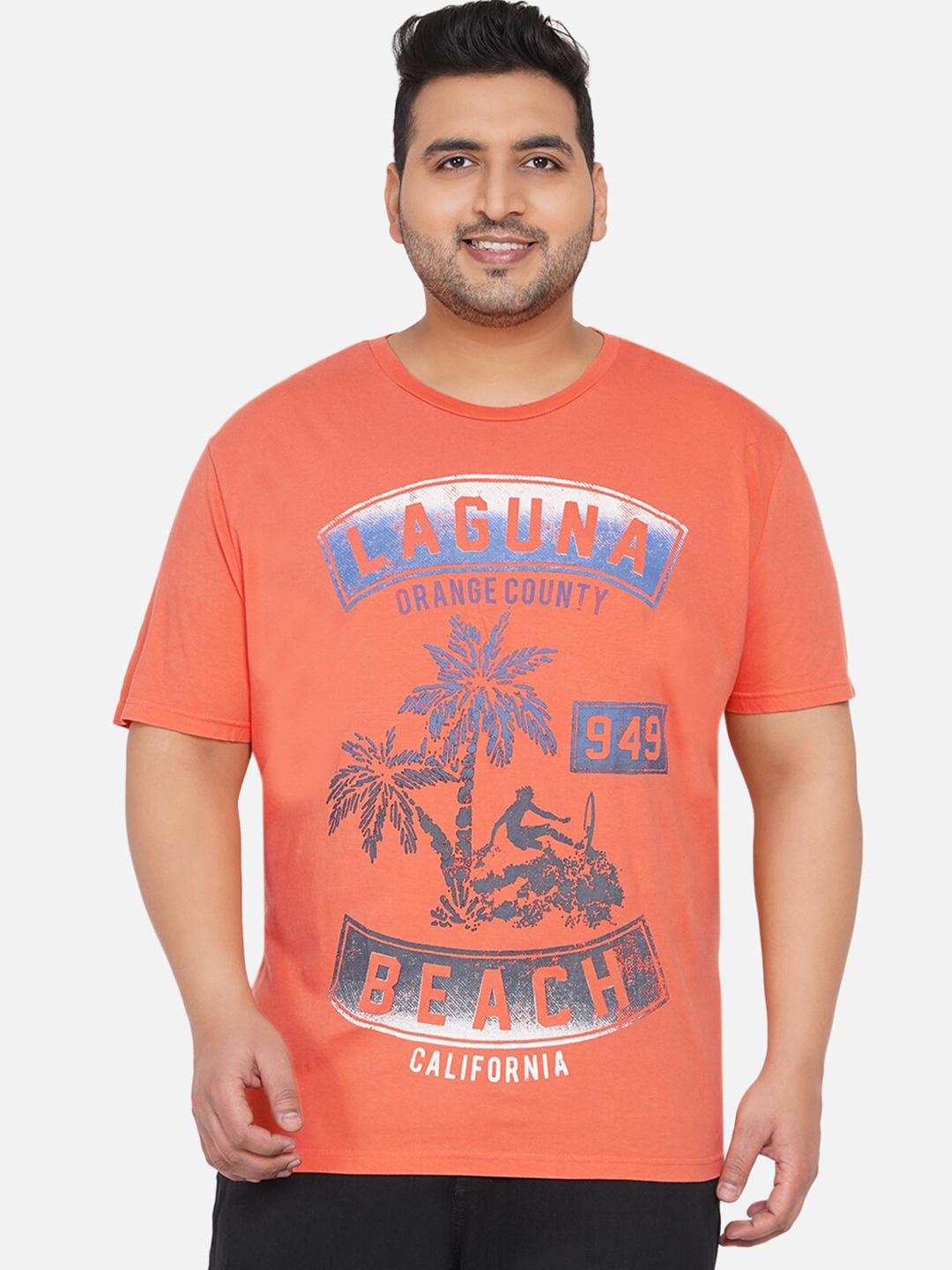 

Santonio Plus Size Typography Printed Round Neck Pure Cotton T-shirt, Orange