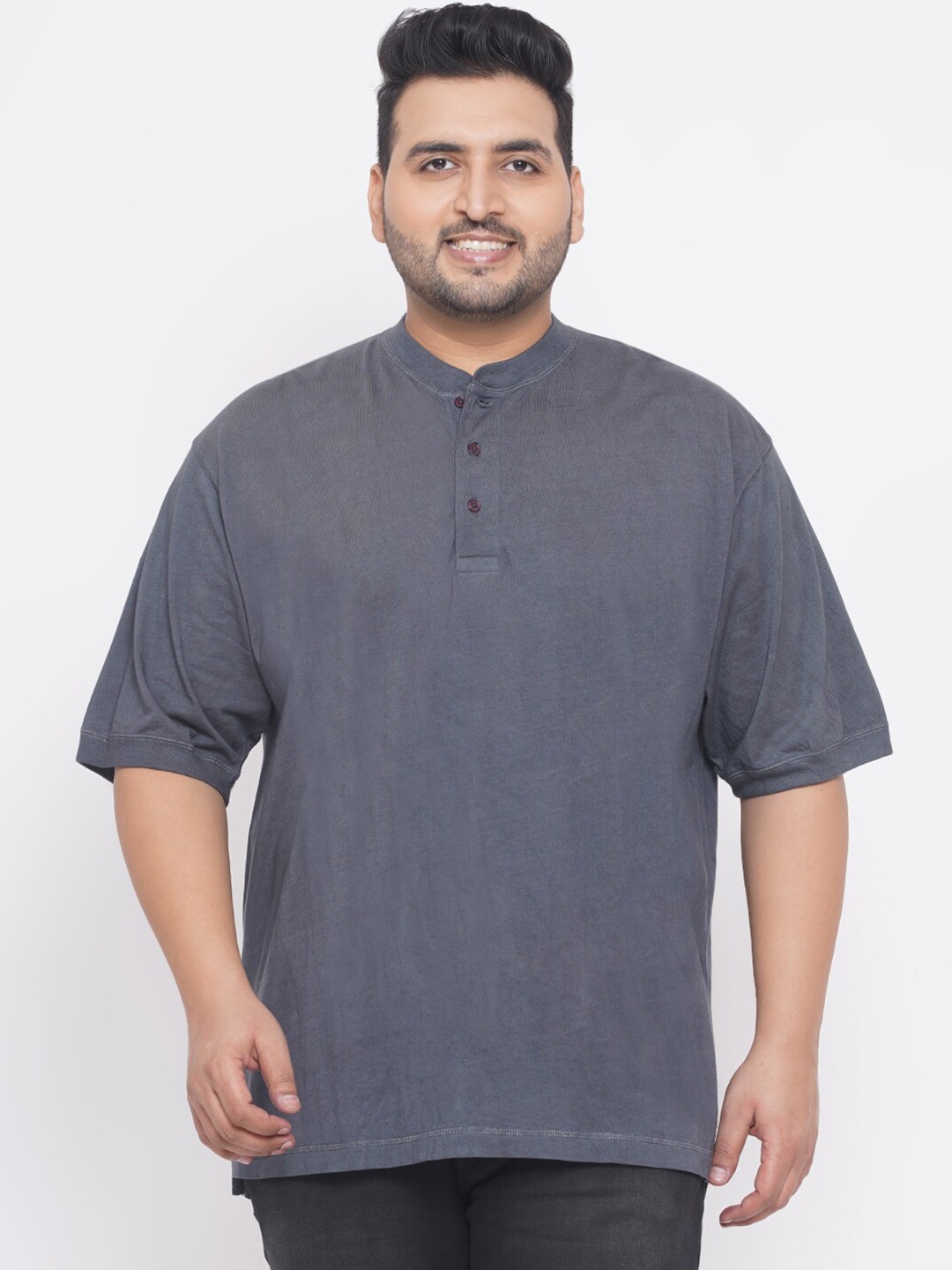

Santonio Henley Neck Pure Cotton T-shirt, Grey