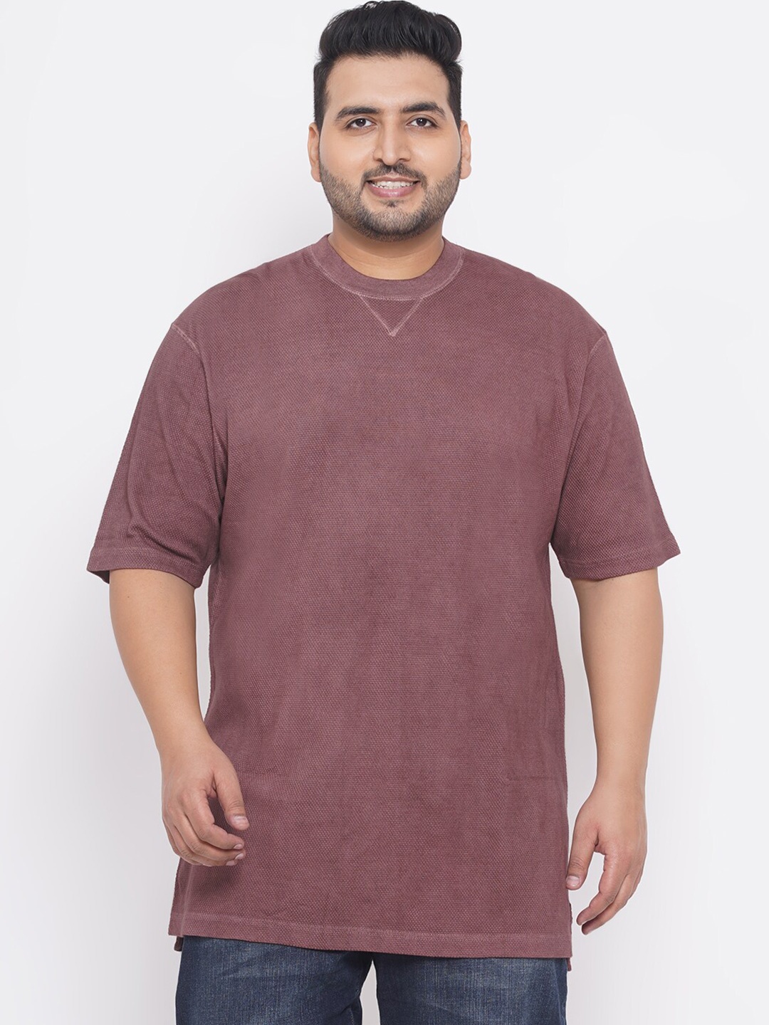 

Santonio Plus Size Round Neck Pure Cotton T-shirt, Maroon