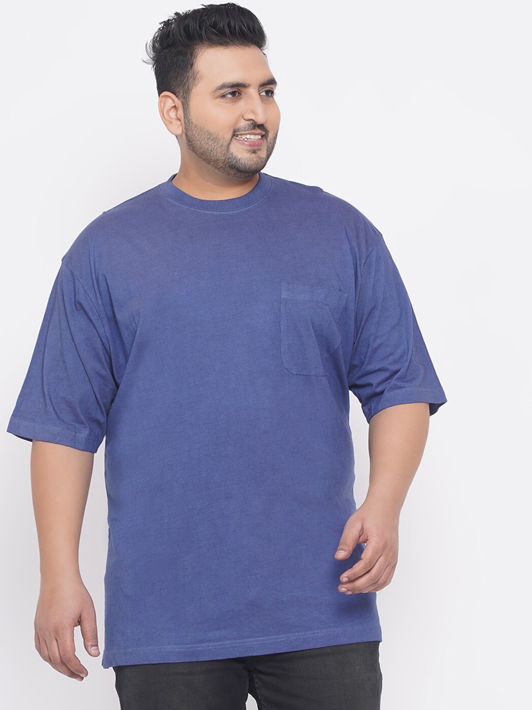 

Santonio Plus Size Round Neck Pure Cotton T-shirt, Blue
