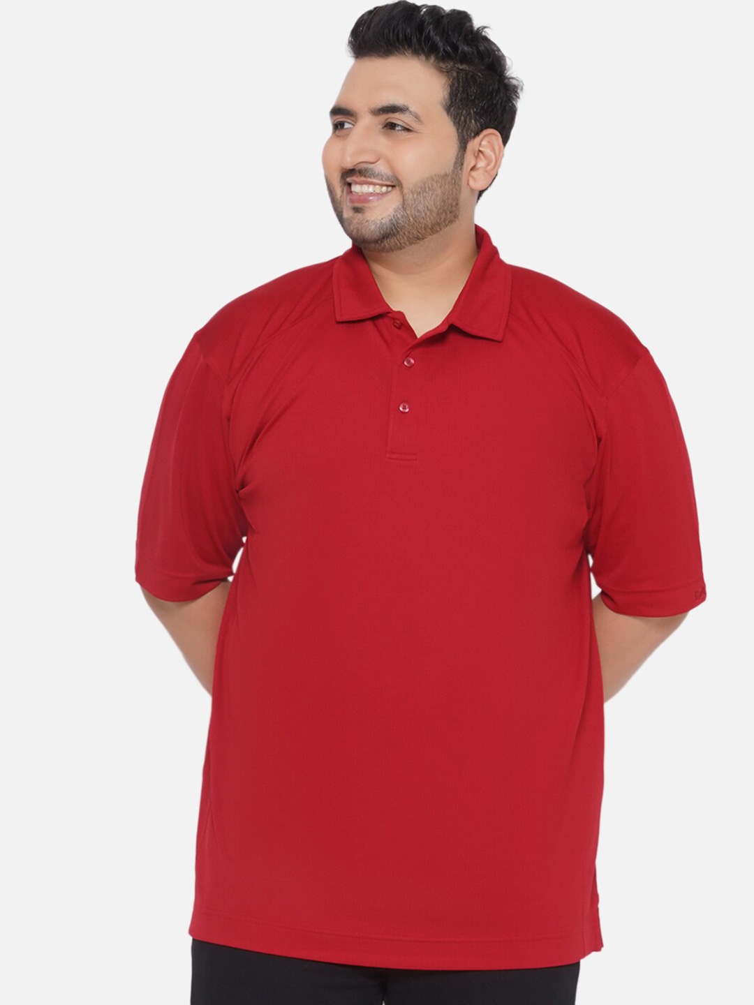 

Santonio Plus Size Polo Collar Pure Cotton T-shirt, Red