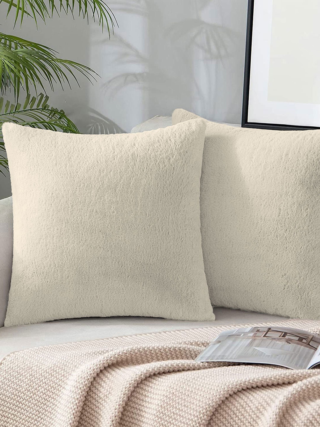 

LUXEHOME INTERNATIONAL Beige 2 Pieces Square Cushion Covers