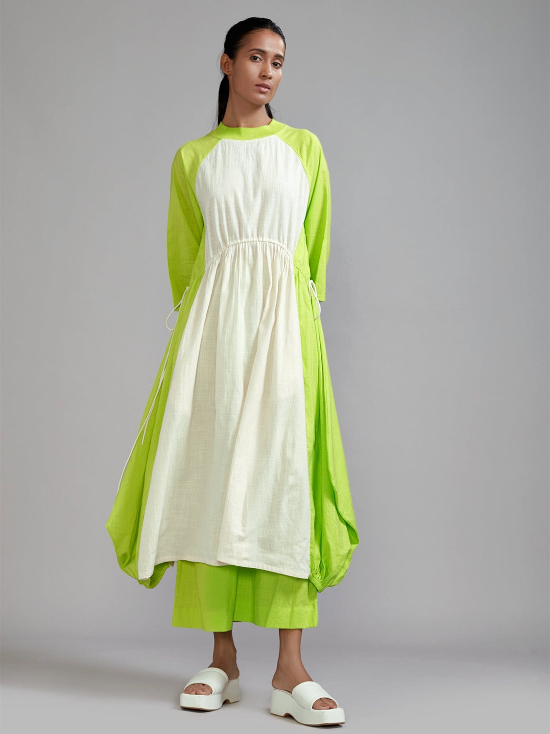 

MATI Colourblocked A-Line Midi Dress, Off white