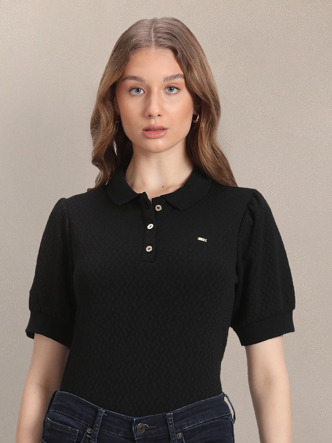 

U.S. Polo Assn. Women Polo Collar Slim Fit Cotton T-shirt, Black