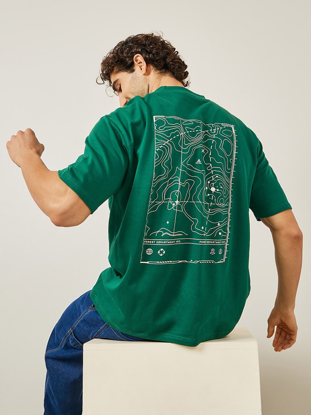 

Styli Oversized Premium Terry HD Back Print T-Shirt, Green