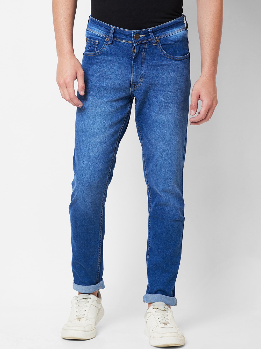 

GIORDANO Men Slim Fit Heavy Fade Stretchable Jeans, Blue