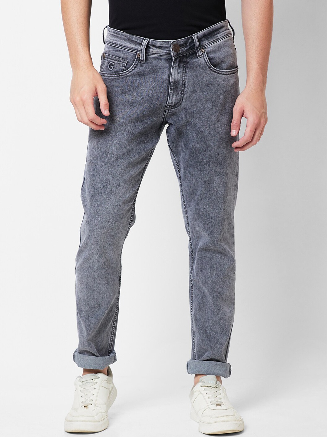 

GIORDANO Men Slim Fit Heavy Fade Stretchable Jeans, Grey