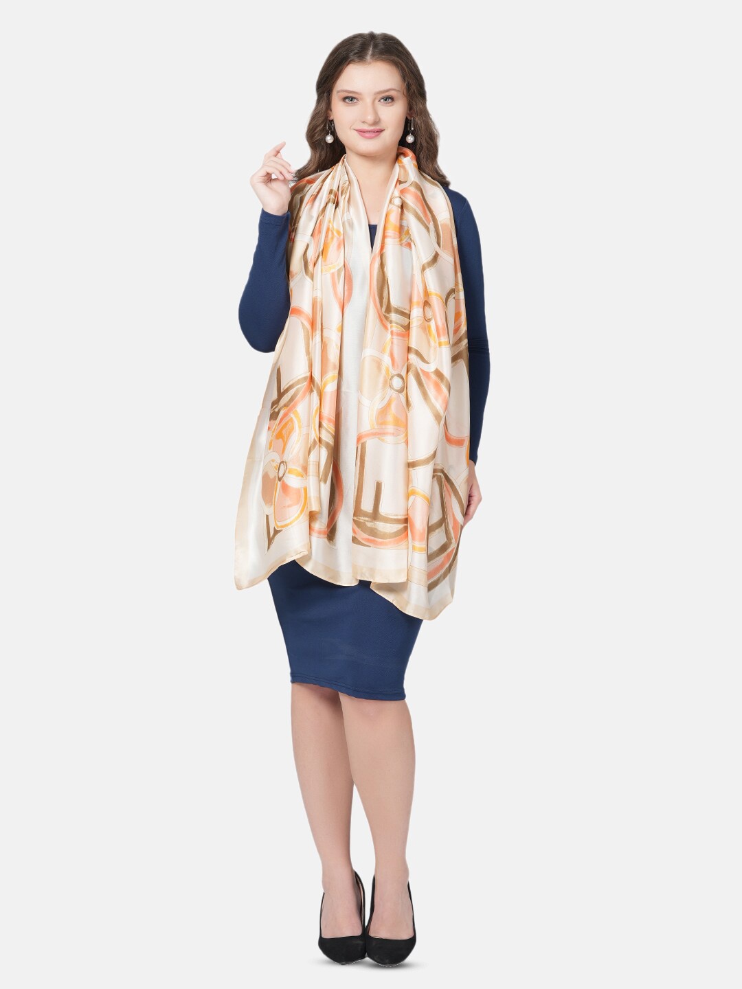 

MUFFLY Floral Printed Lightweight Scarf With Hanger, White