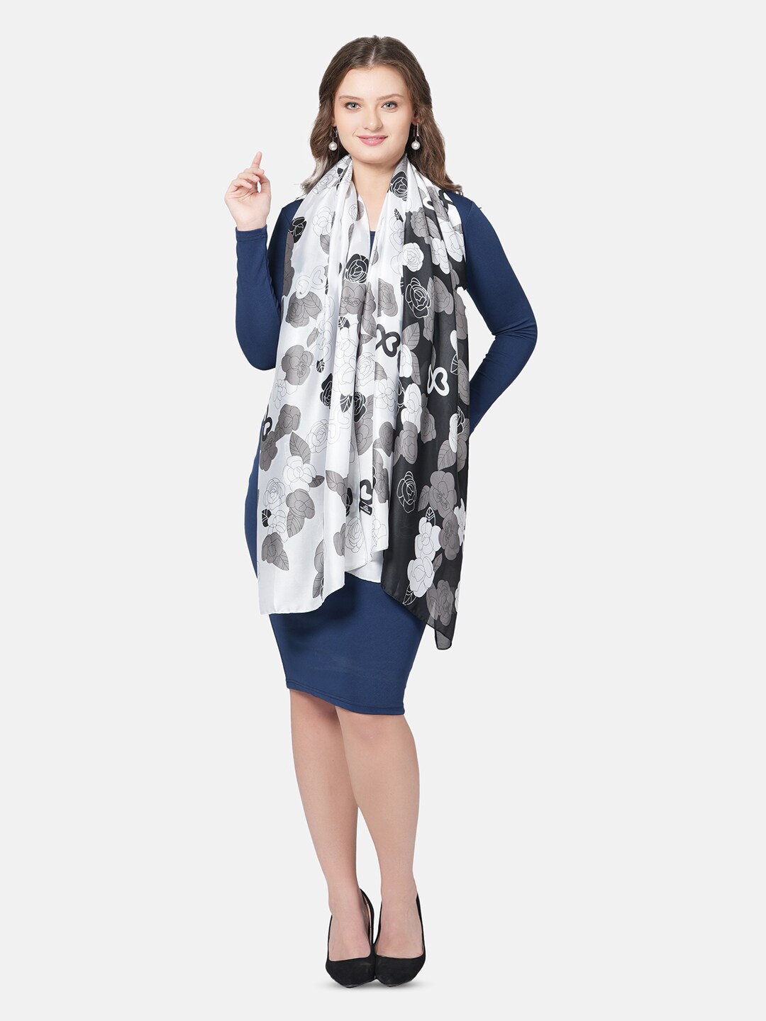 

MUFFLY Floral Printed Lightweight Scarf With Hanger, White