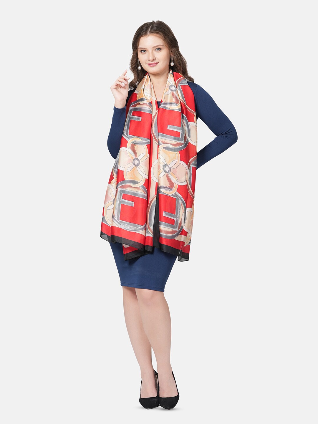 

MUFFLY Floral Printed Lightweight Scarf With Hanger, Red