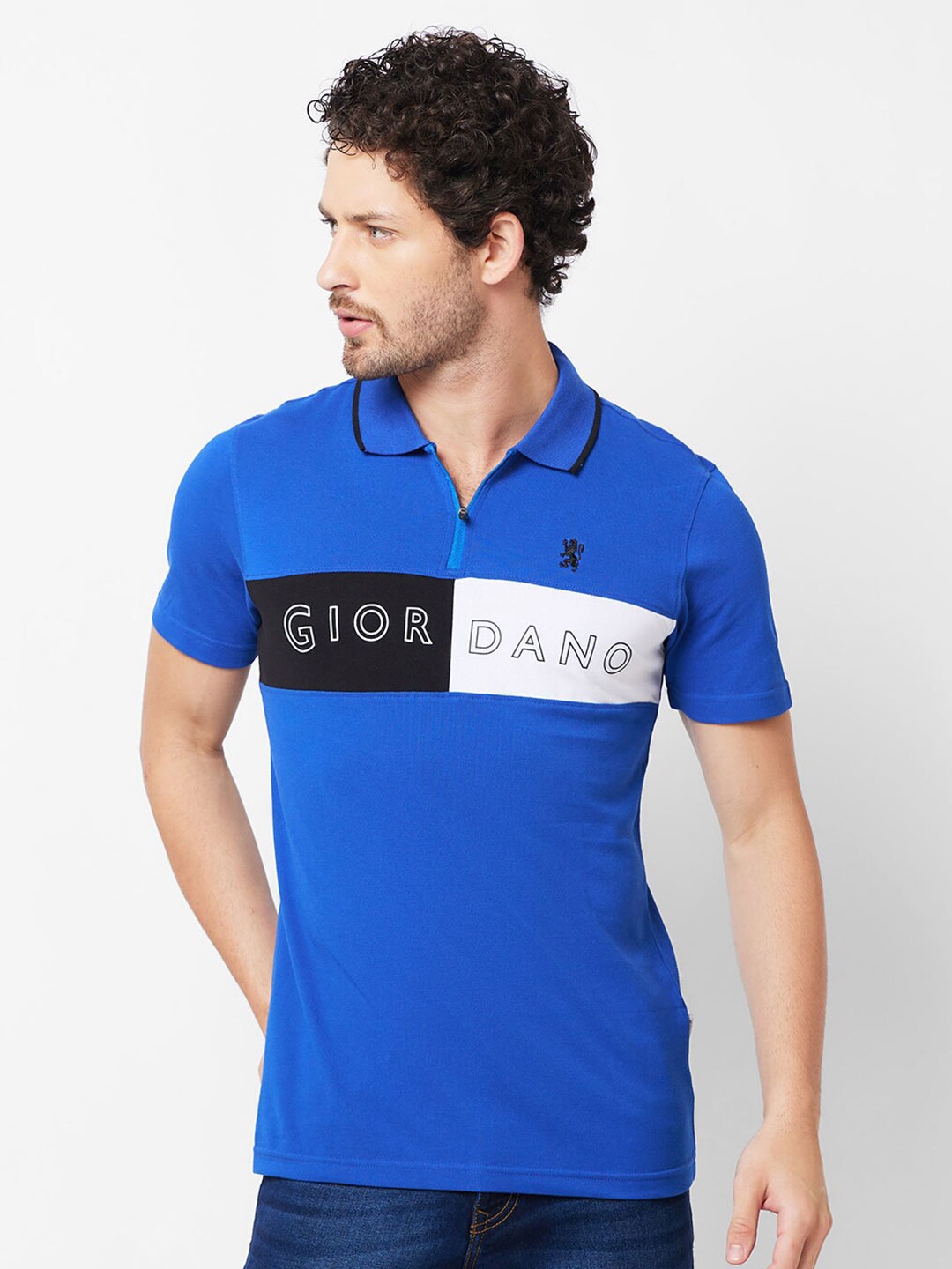 

GIORDANO Polo Collar Typography Printed Slim Fit T-shirt, Blue