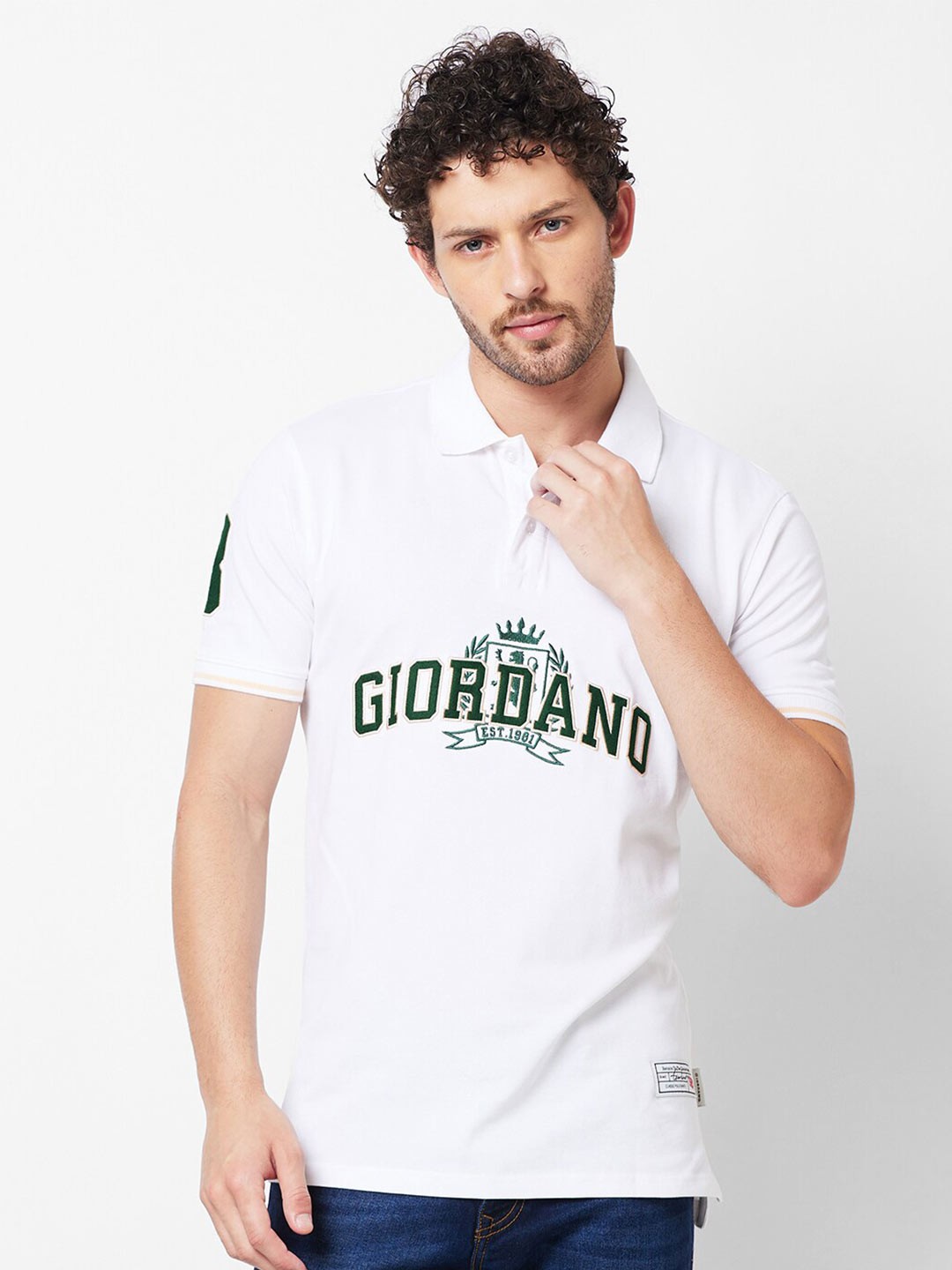

GIORDANO Typography Printed Polo Collar Slim Fit T-Shirt, White