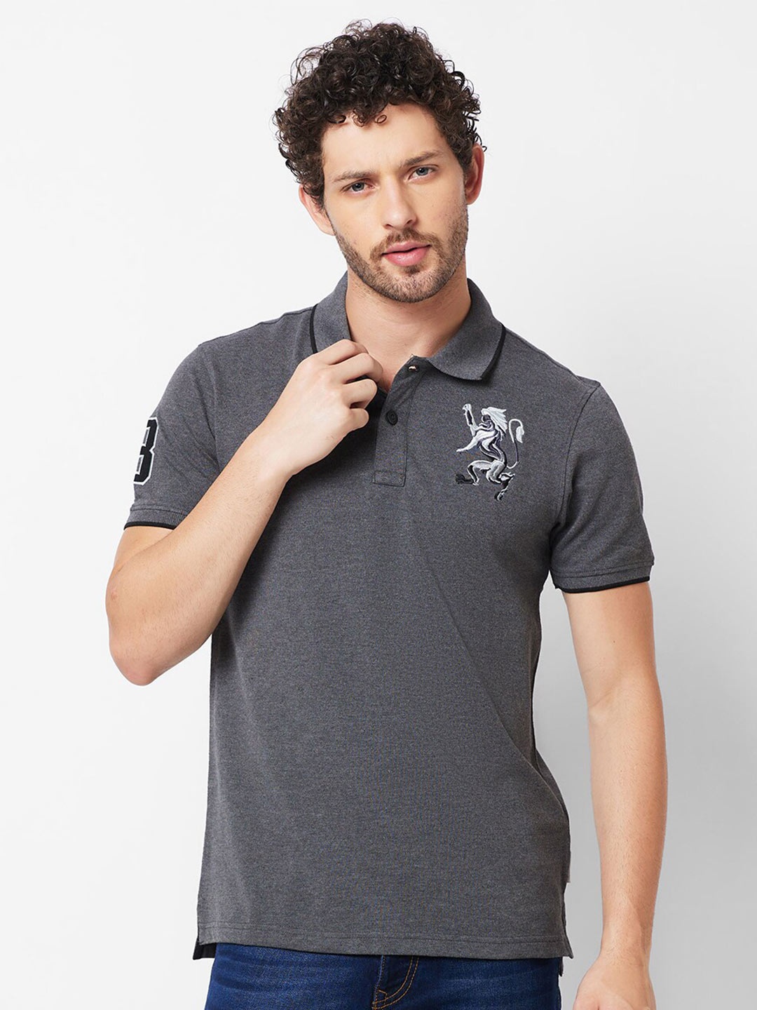 

GIORDANO Polo Collar Slim Fit Cotton Lycra T-shirt, Grey melange