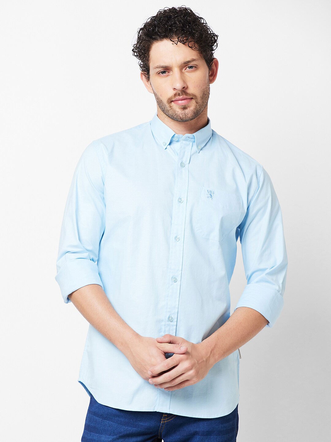 

GIORDANO Slim Fit Button-Down Collar Cotton Casual Shirt, Blue