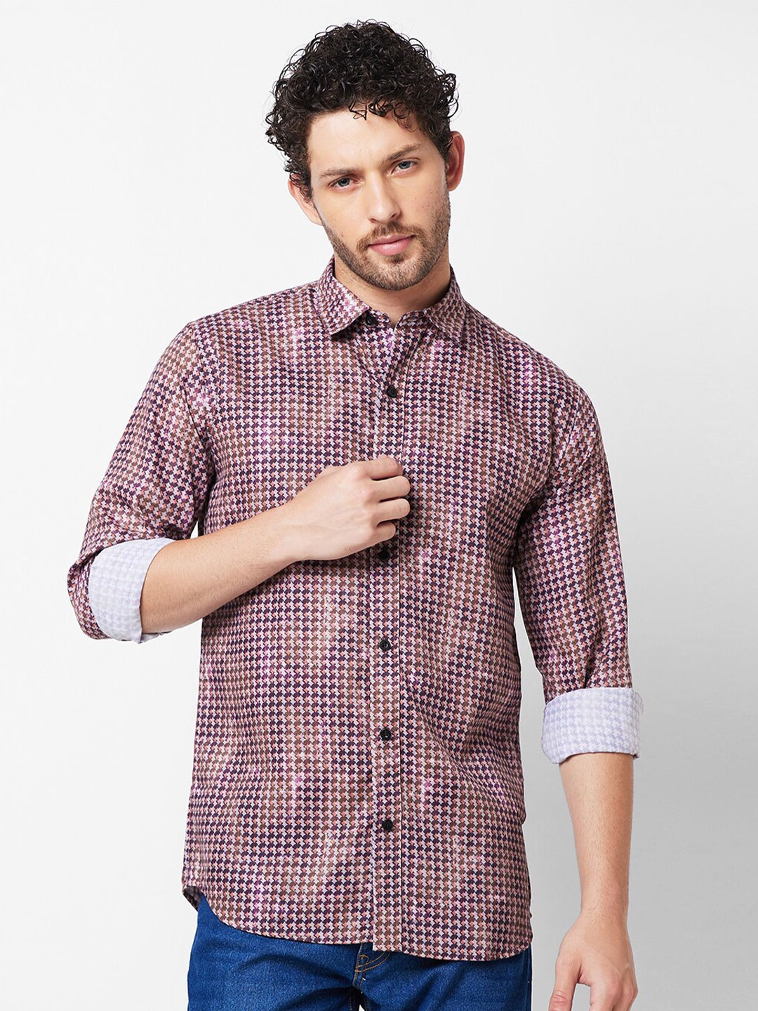 

GIORDANO Slim Fit Micro Disty Printed Casual Shirt, Peach