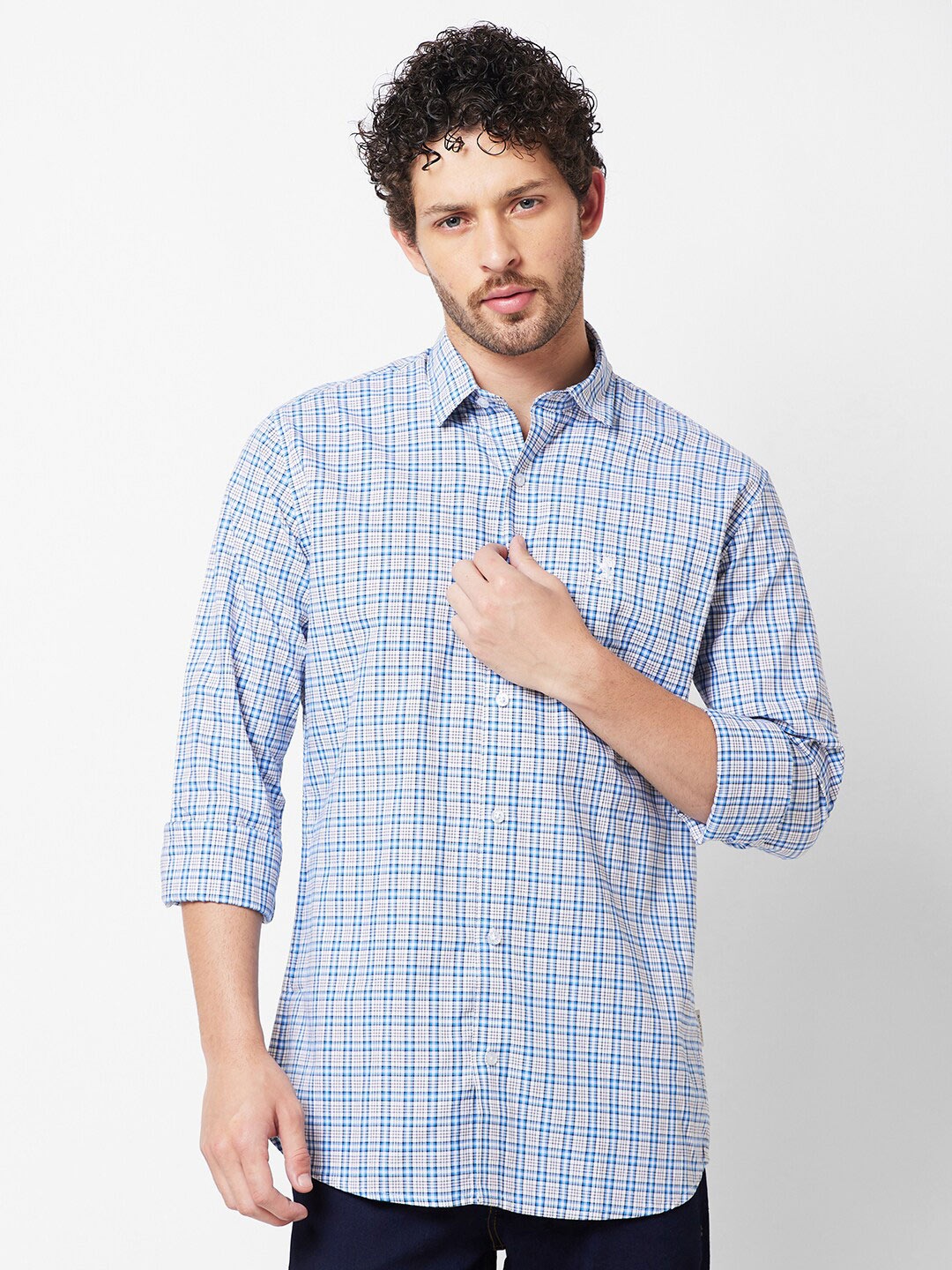 

GIORDANO Slim Fit Tartan Checks Casual Shirt, Blue