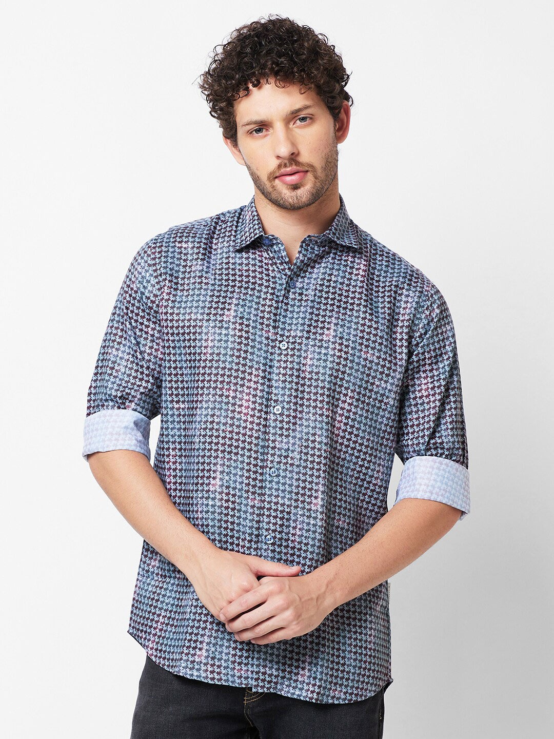 

GIORDANO Slim Fit Mirco Disty Printed Casual Shirt, Blue