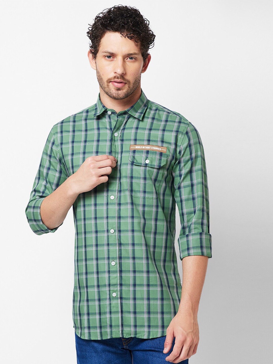 

GIORDANO Slim Fit Tartan Checked Pure Cotton Casual Shirt, Teal