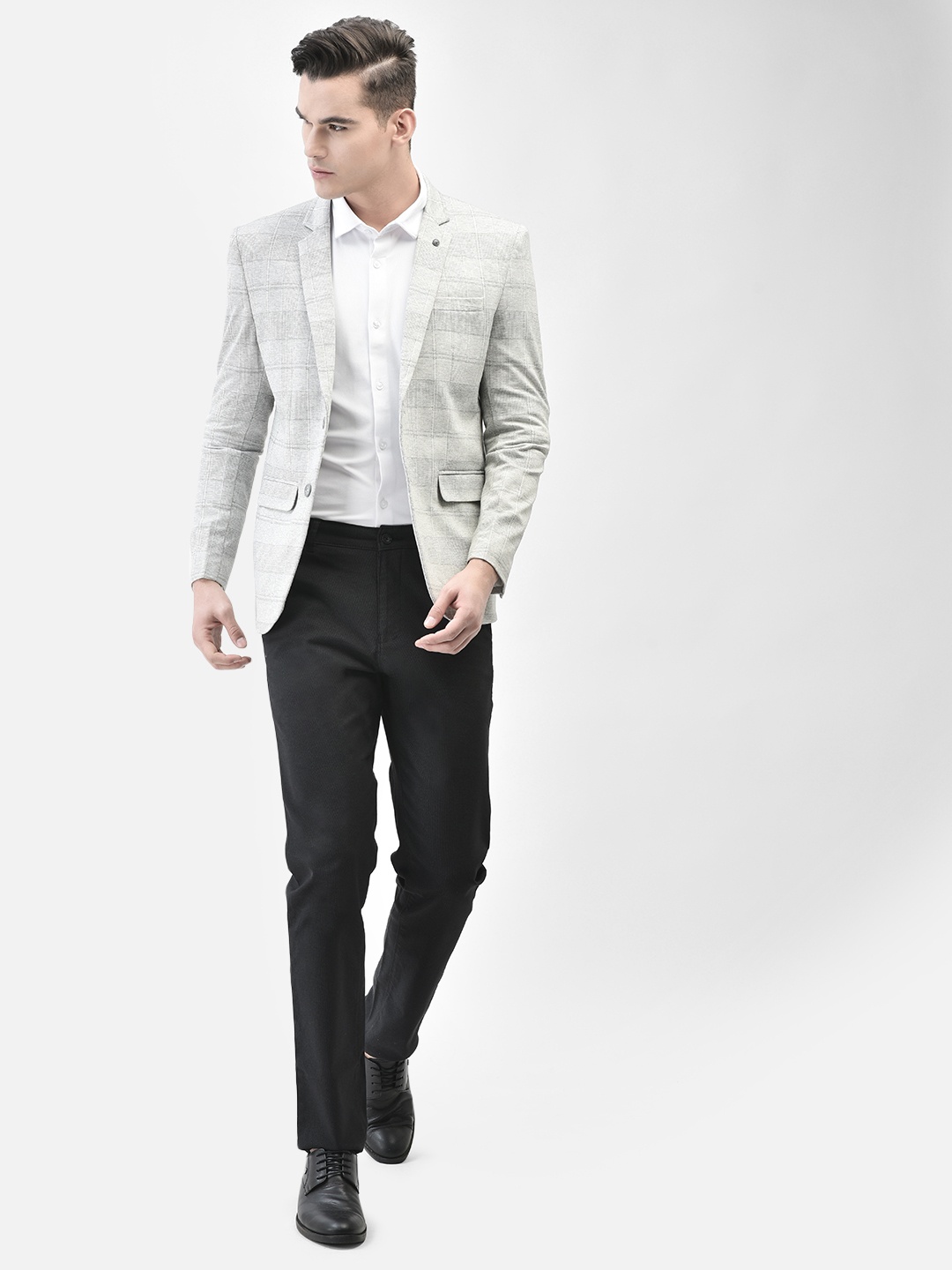 

Crimsoune Club Checked Slim Fit Single-Breasted Blazer, Grey