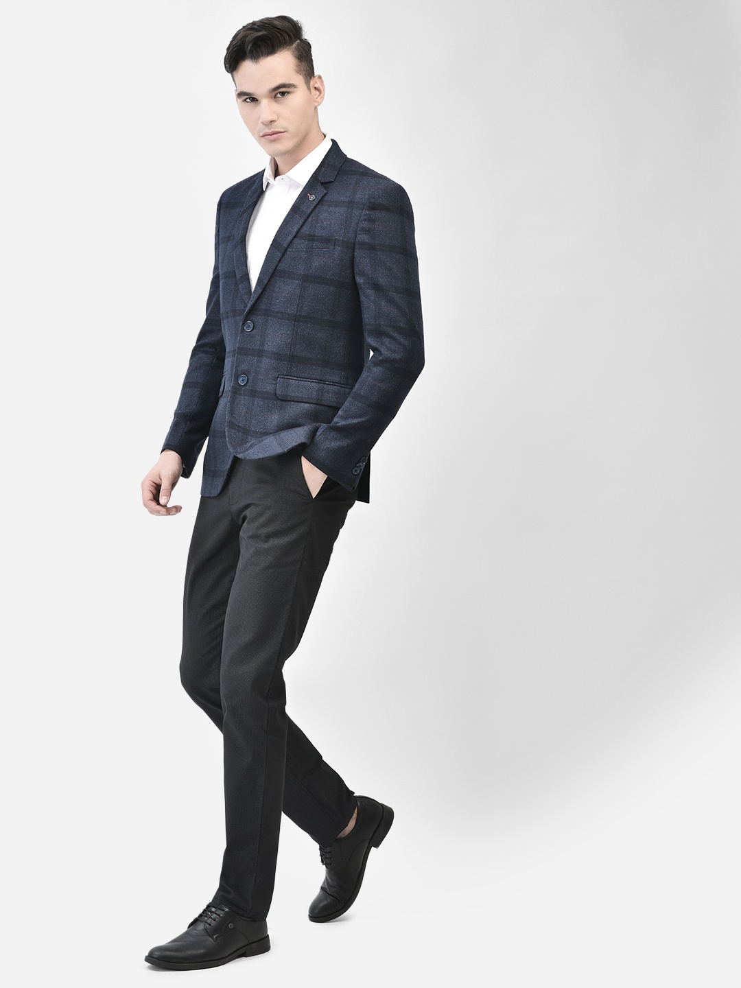 

Crimsoune Club Checked Single-Breasted Slim Fit Blazer, Navy blue