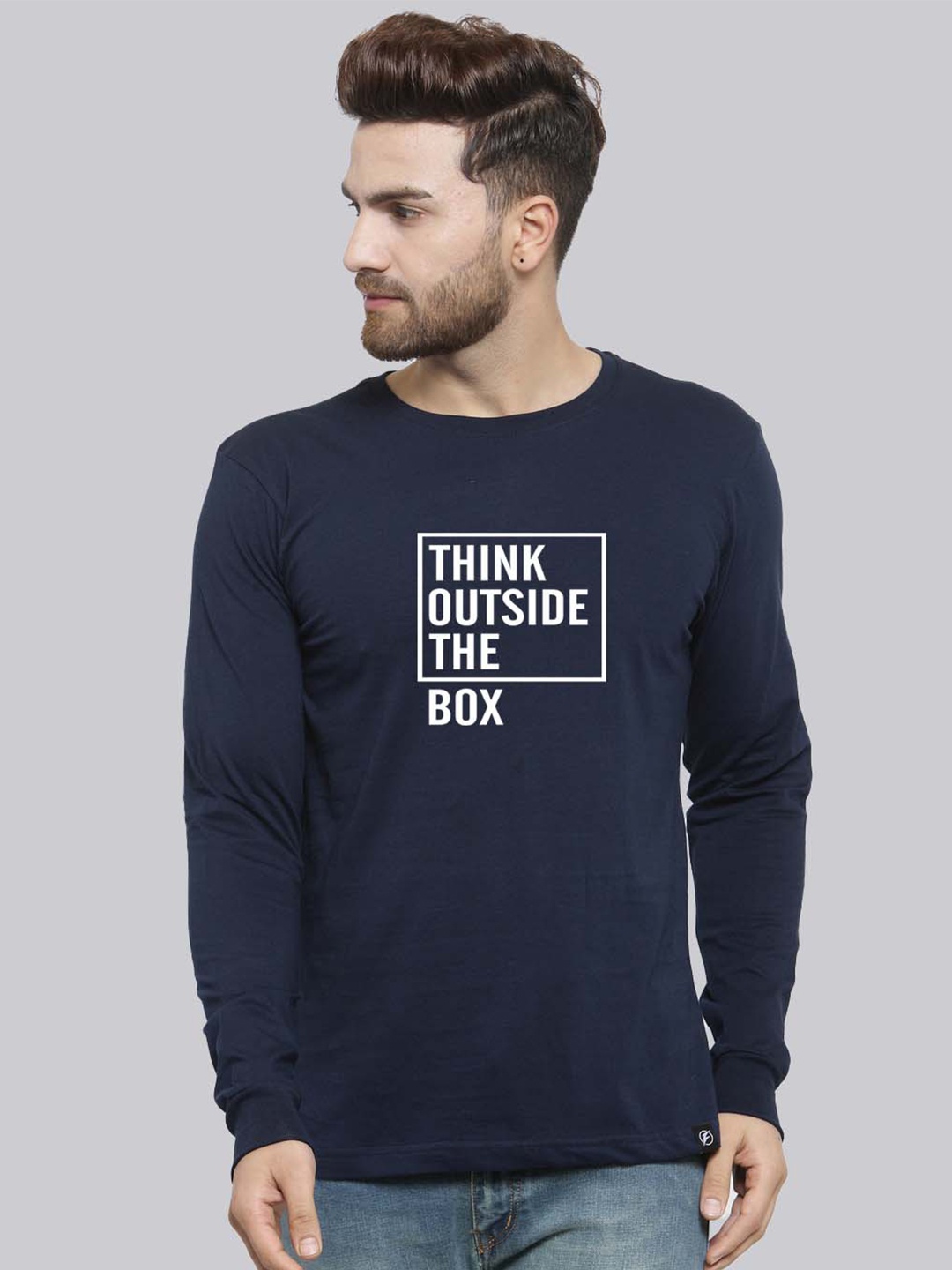 Friskers Typography Printed Pure Cotton T-shirt, Navy blue