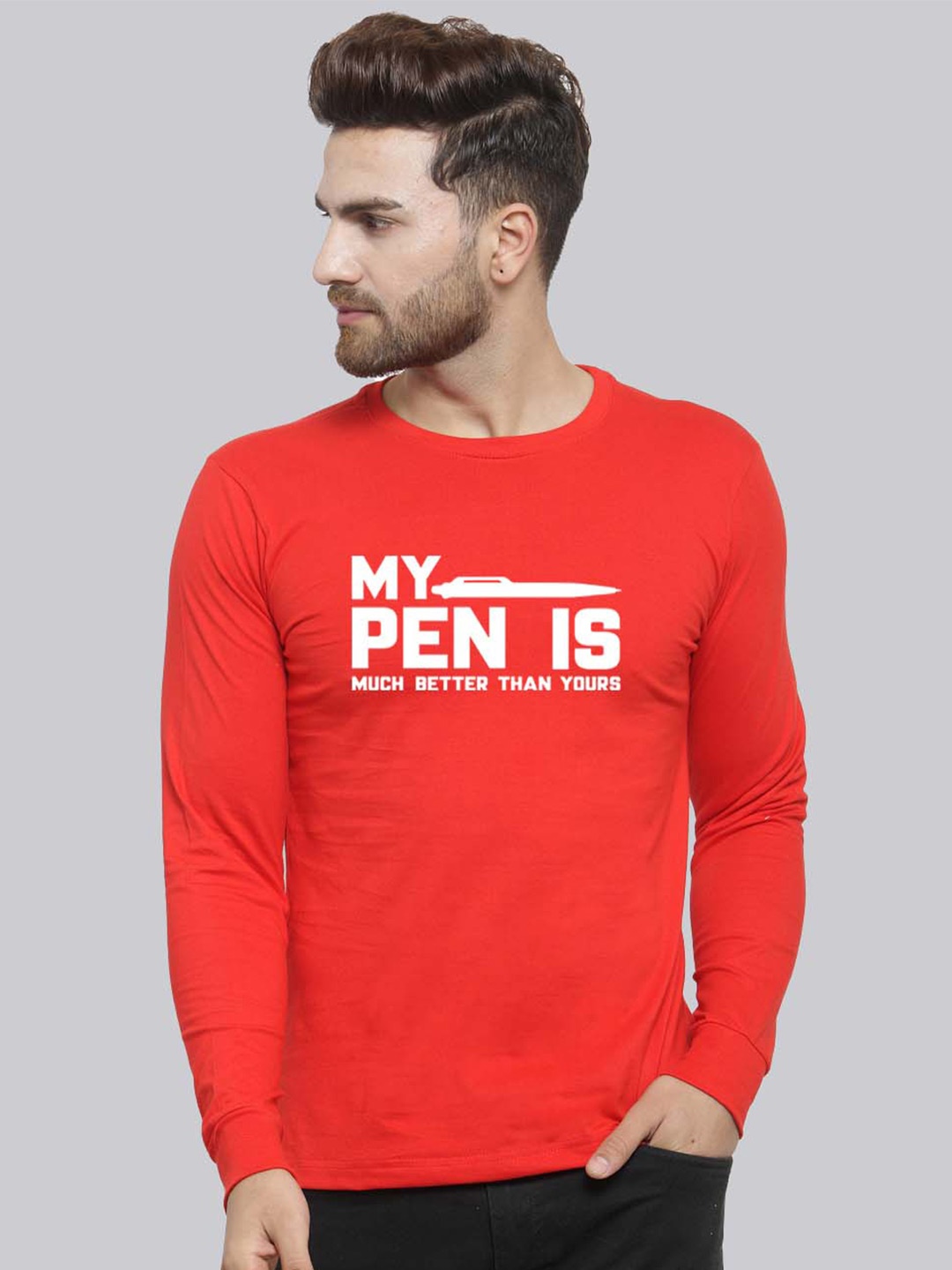 Friskers Typography Printed Pure Cotton Slim Fit T-shirt, Red