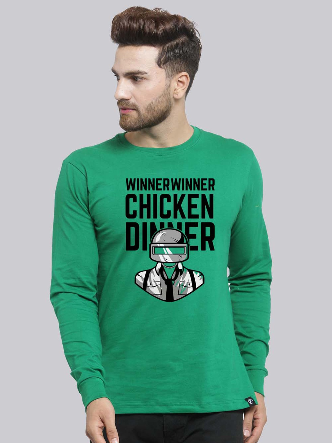 Friskers Typography Printed Pure Cotton Slim Fit T-shirt, Green