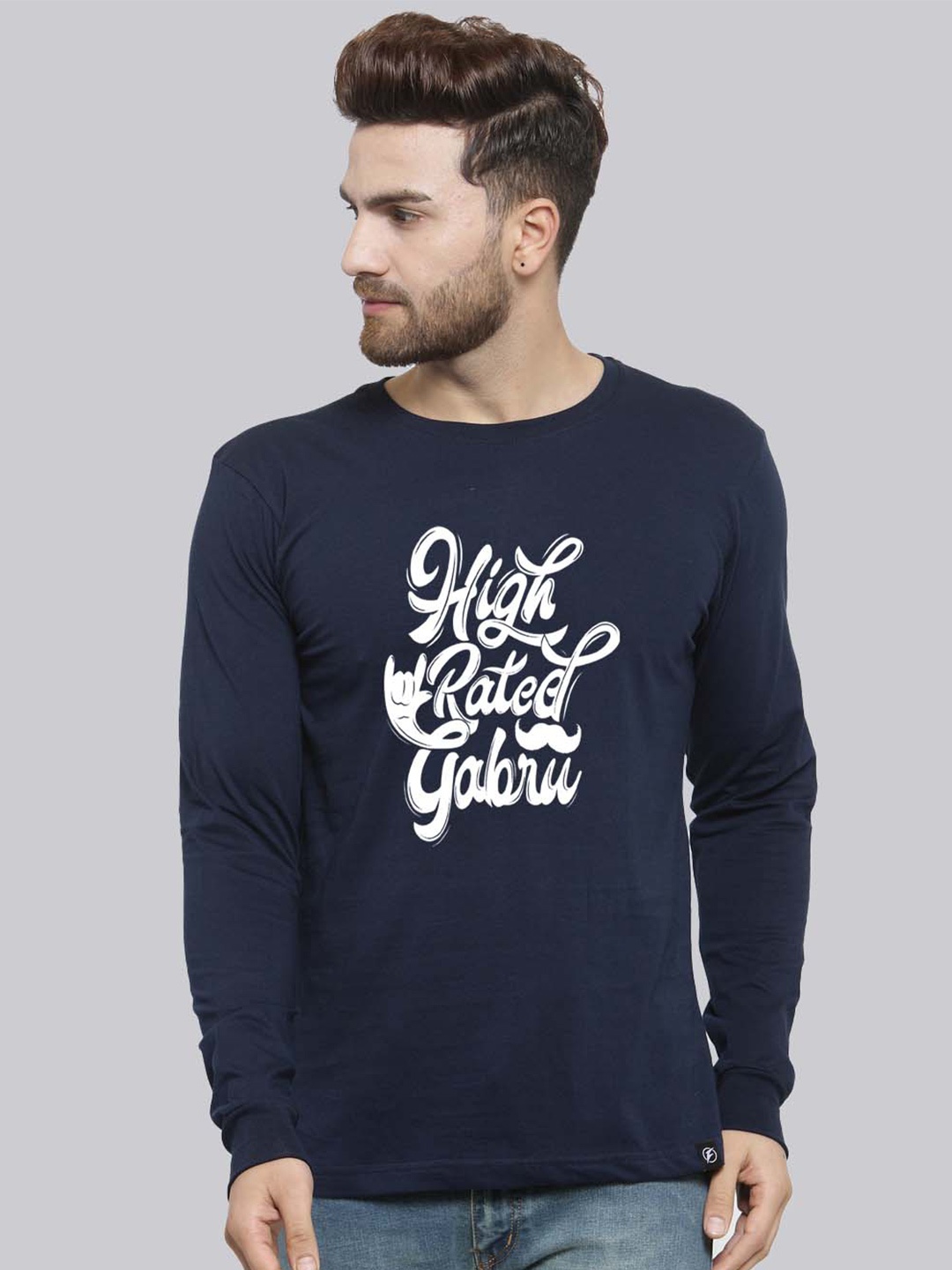 

Friskers Typography Printed Pure Cotton Slim Fit T-shirt, Navy blue