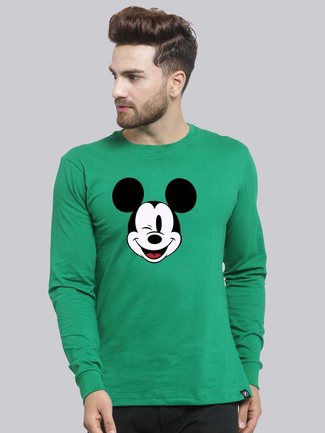 

Friskers Mickey Mouse Printed Pure Cotton Slim Fit T-shirt, Green