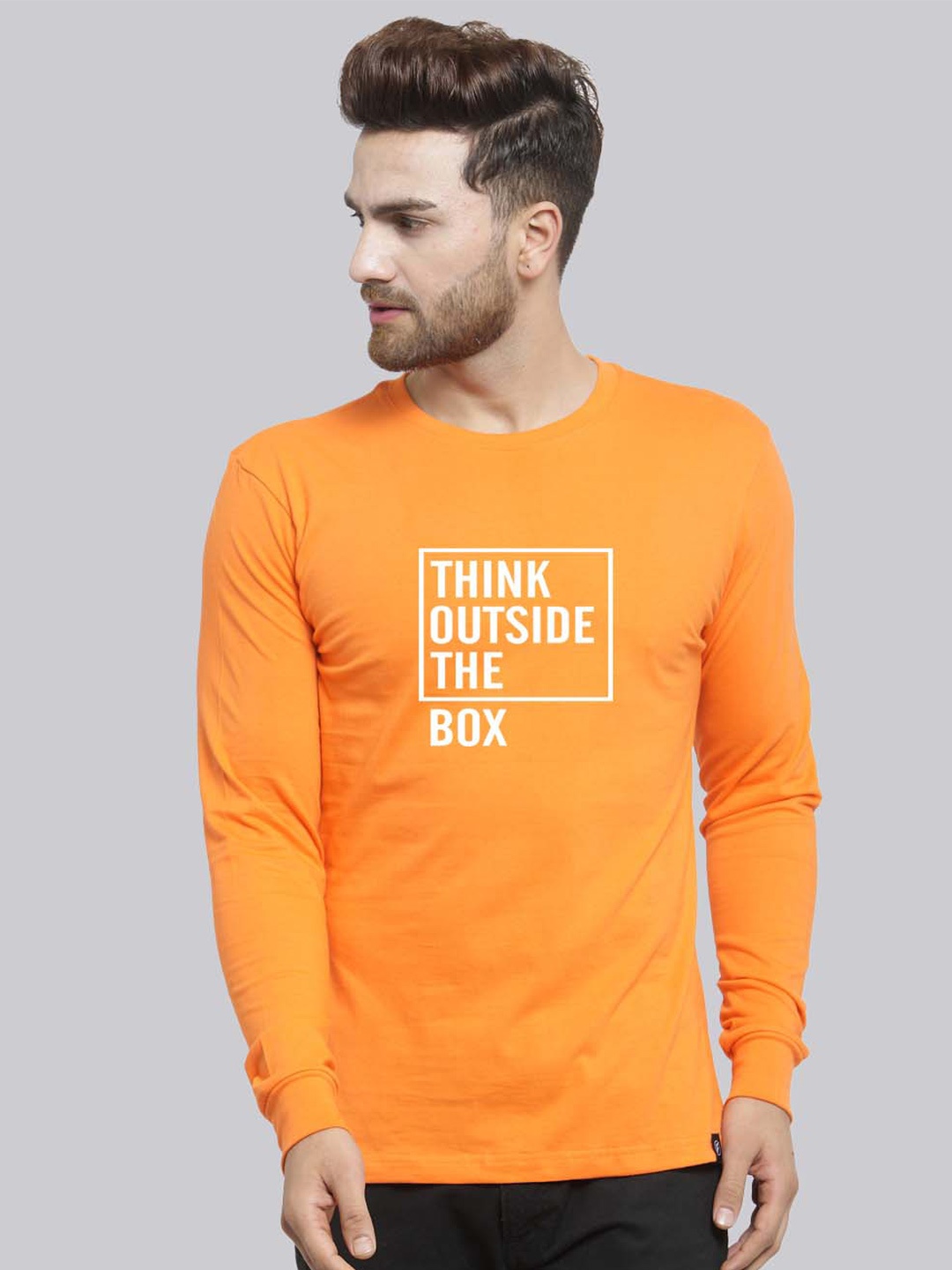 

Friskers Typography Printed Slim Fit Round Neck Cotton T-shirt, Orange