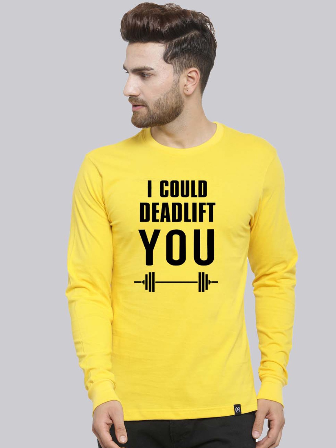 

Friskers Typography Printed Slim Fit Round Neck Cotton T-shirt, Yellow
