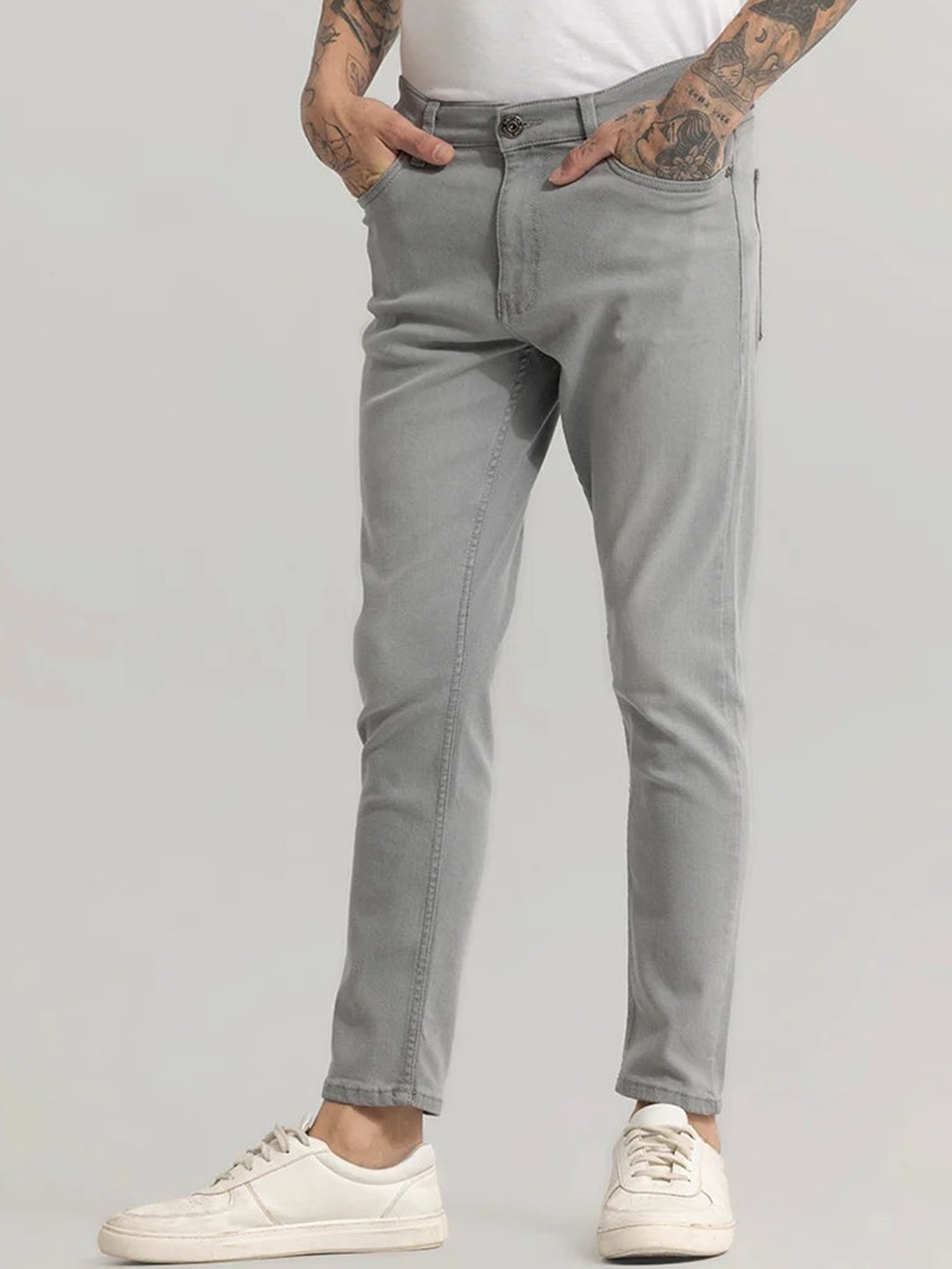 

Snitch Men Smart Slim Fit Stretchable Jeans, Grey