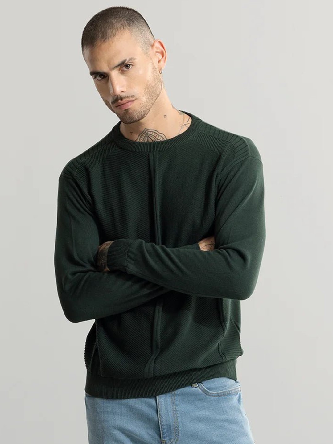 

Snitch Green Hooded Pure Cotton Pullover Sweater