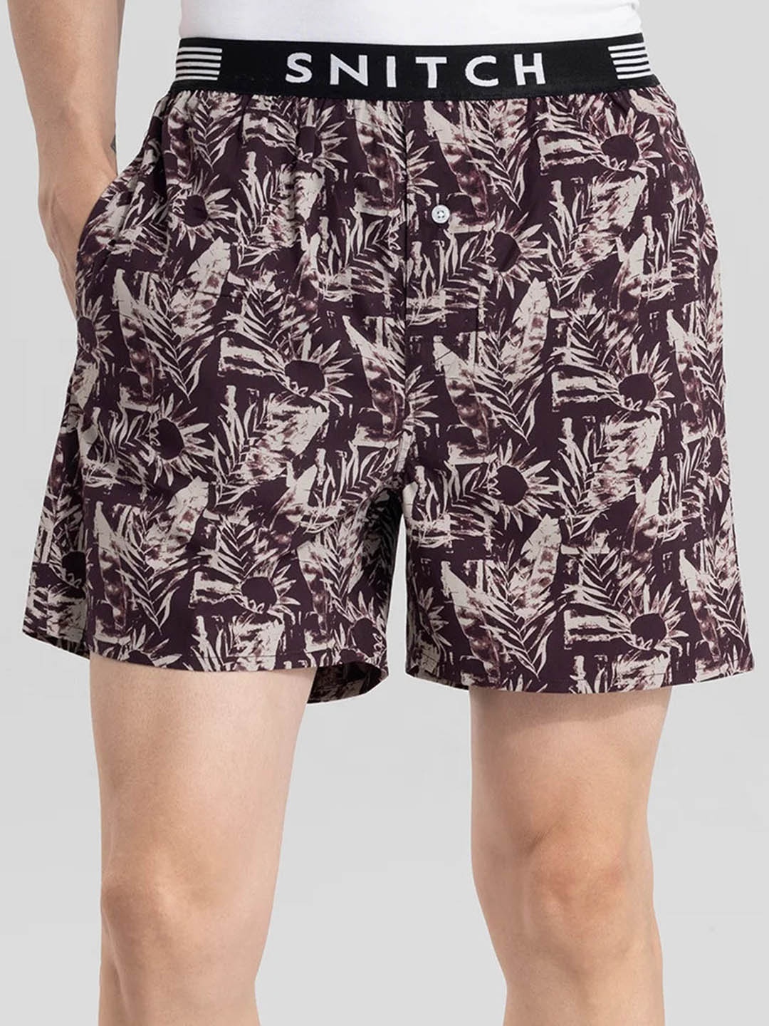 

Snitch Maroon Printed Pure Cotton Outer Elastic Boxers 4MSBX9217-05-S
