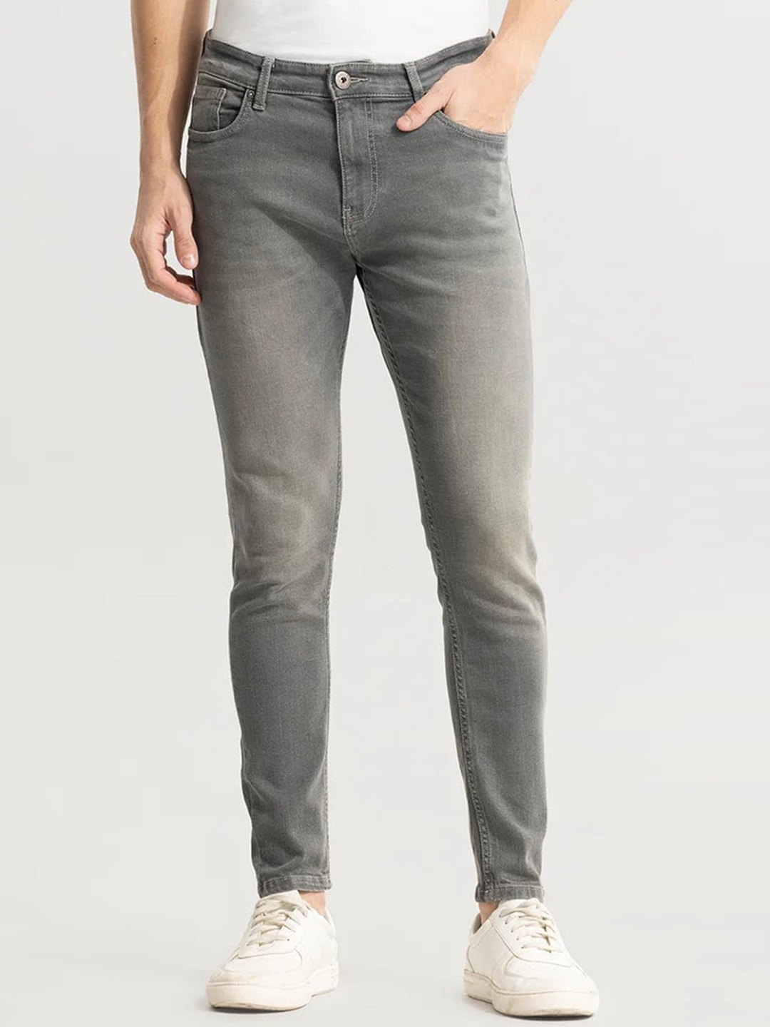 

Snitch Men Smart Slim Fit Clean Look Heavy Fade Stretchable Jeans, Grey