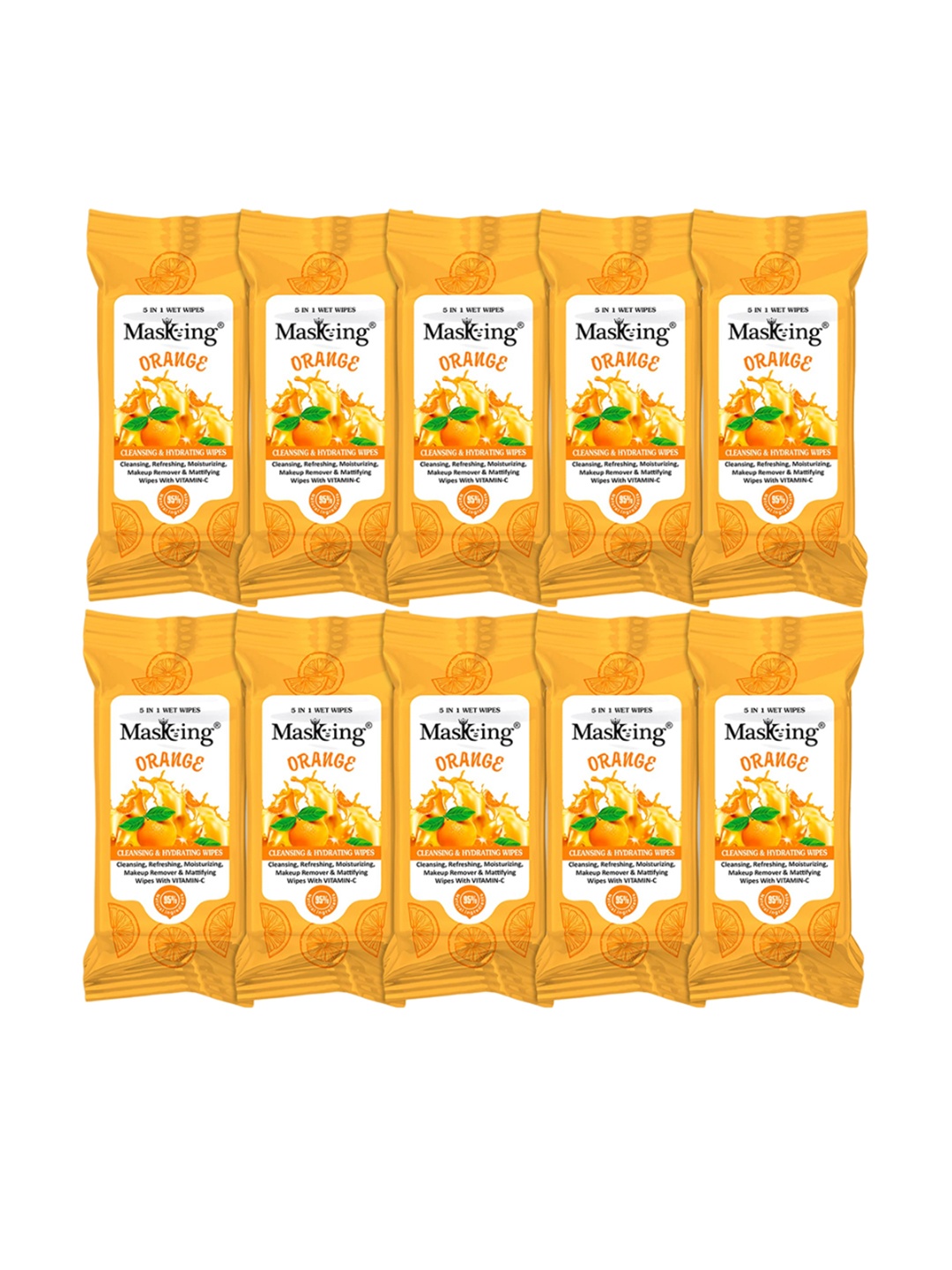 

MasKing Set Of 10 Orange Mini Cleansing & Hydrating Wipes - 8 Pulls per Pack