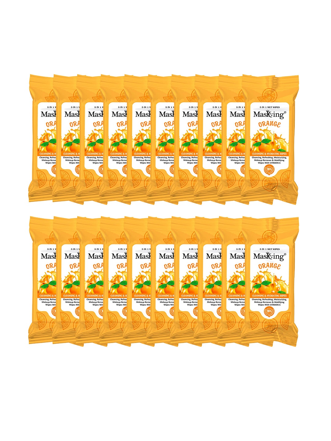 

MasKing Set Of 20 Orange Mini Cleansing & Hydrating Wipes - 8 Pulls per Pack