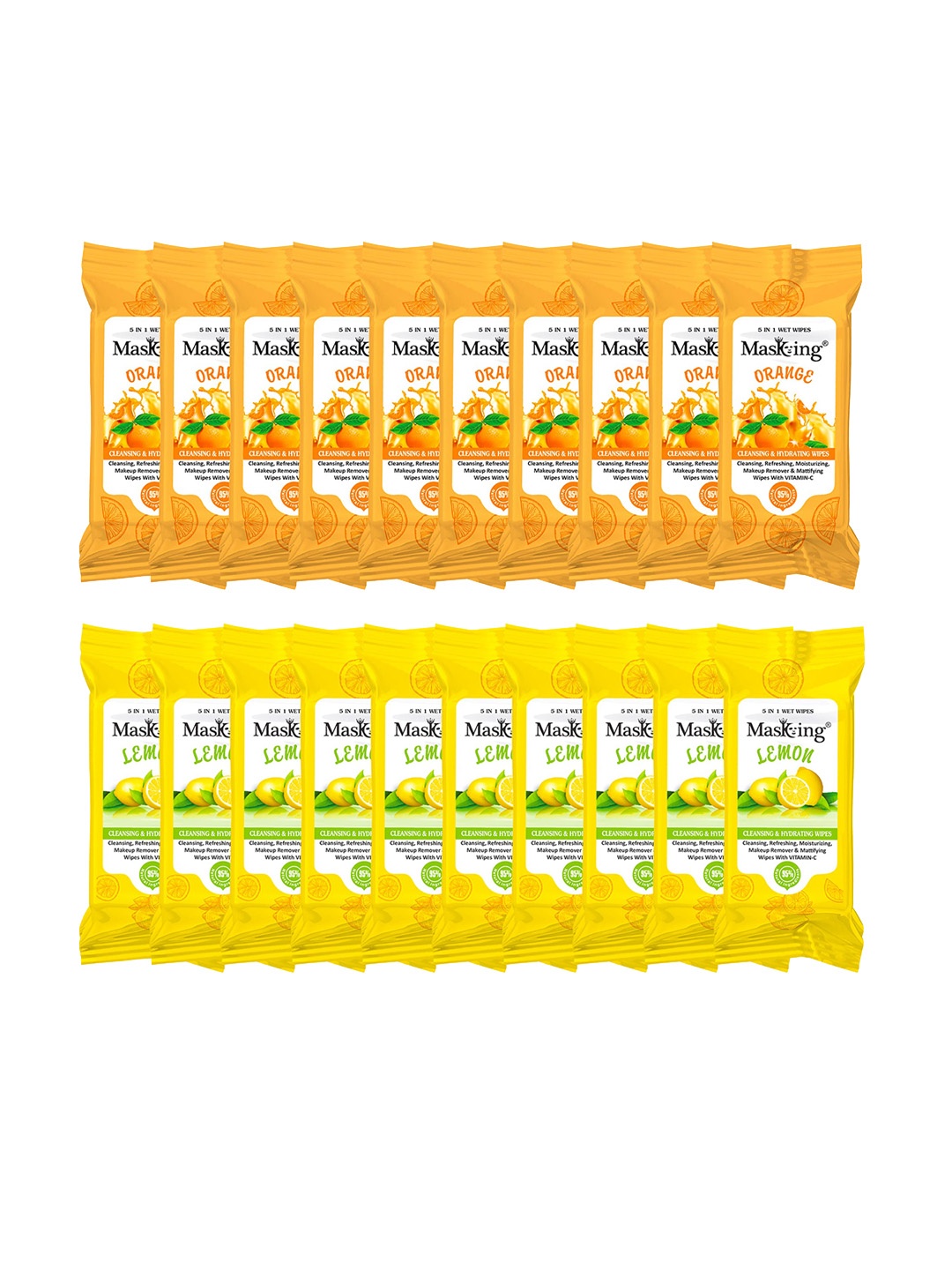 

MasKing Set Of 20 Orange & Lemon Mini Cleansing & Hydrating Wipes - 8 Pulls per Pack