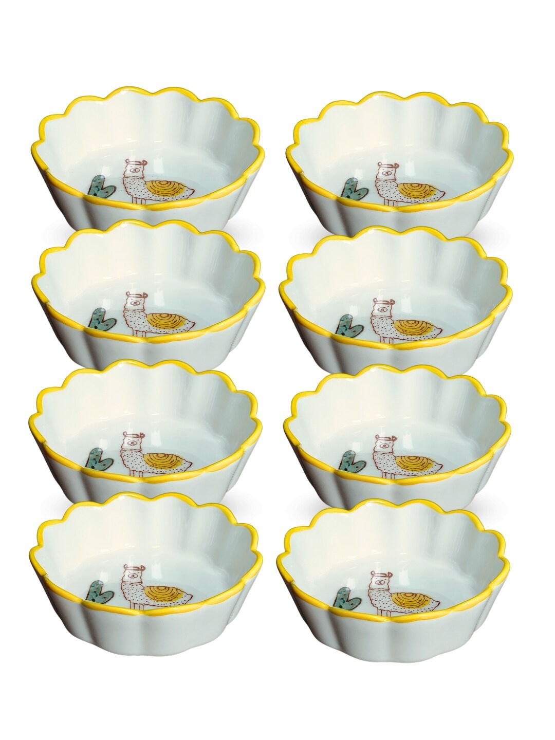 

YELONA White & Lime 8 Pieces Yellow Printed Porcelain Sauce Bowls 100 Ml Each