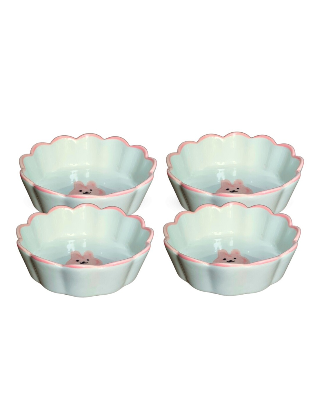 

YELONA Pink & Blue 4 Pieces Floral Printed Porcelain Glossy Bowls