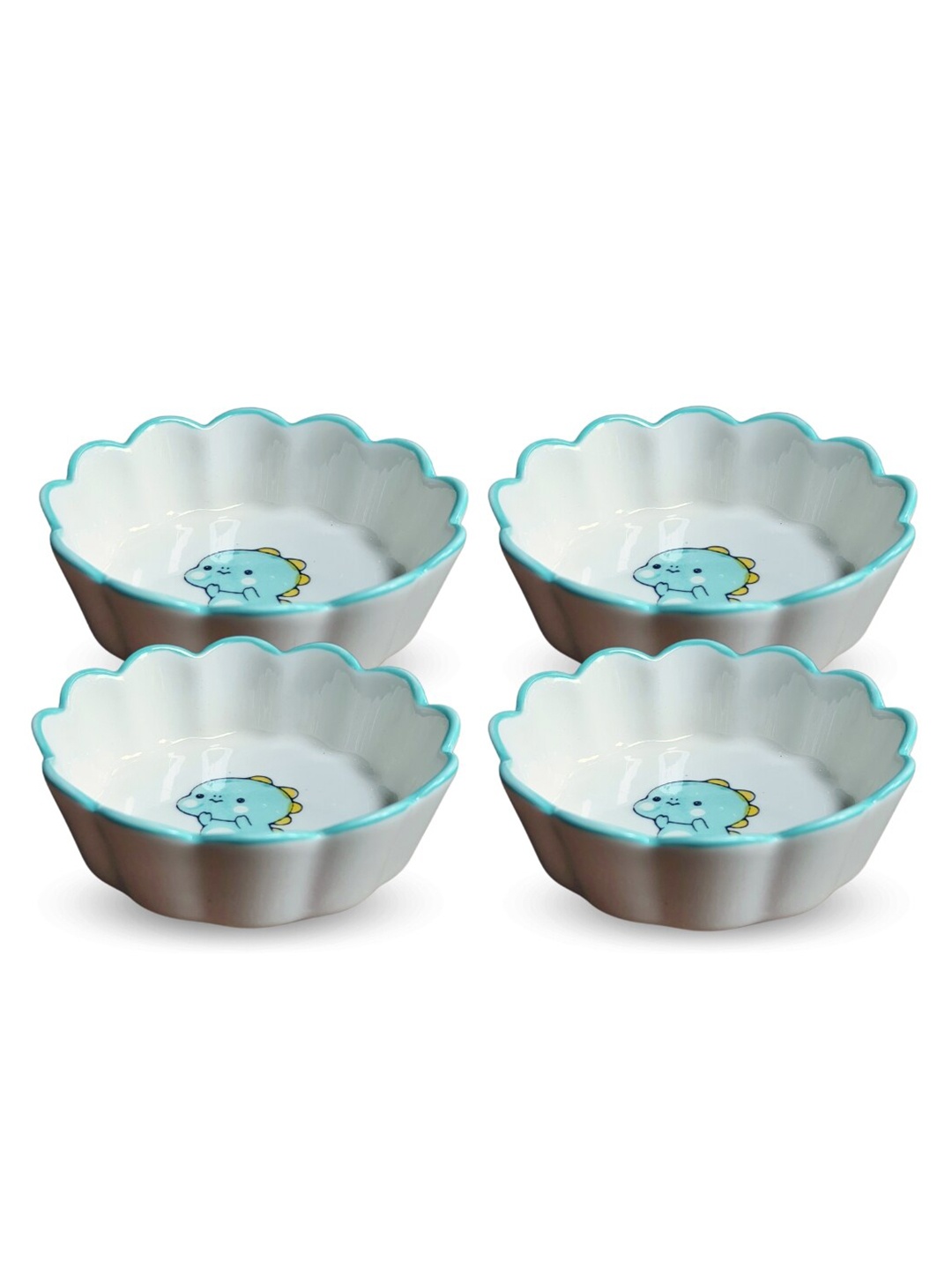 

YELONA Blue & White 4 Pieces Floral Printed Porcelain Glossy Bowls 100 ml Each