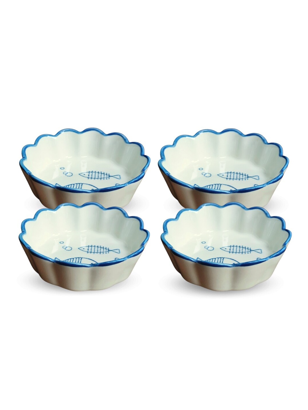 

YELONA Blue & Cream-Coloured 4 Pieces Floral Printed Porcelain Glossy Bowls