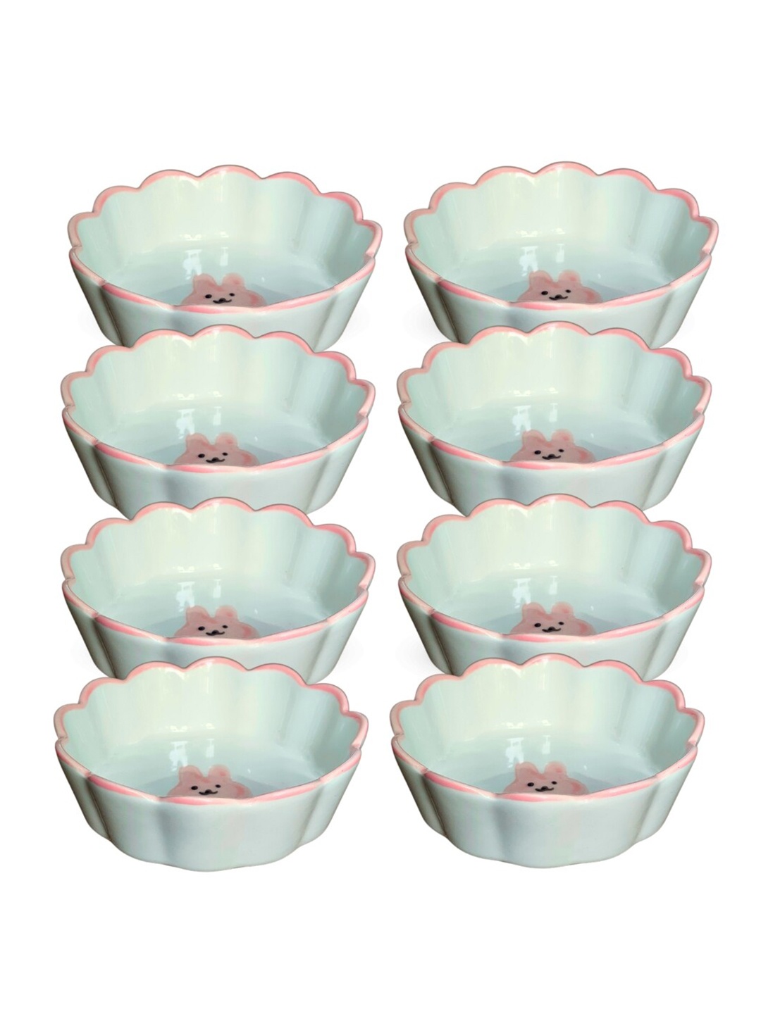 

YELONA Pink & White 8 Pieces Floral Printed Porcelain Glossy Bowls 100 ml Each